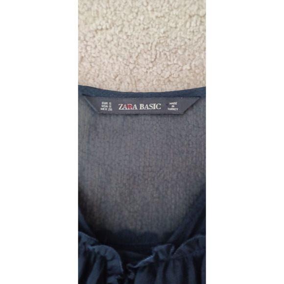 Zara Ruffled Sheer Blouse Black Long Sleeves Size Small NWT - Picture 8 of 10